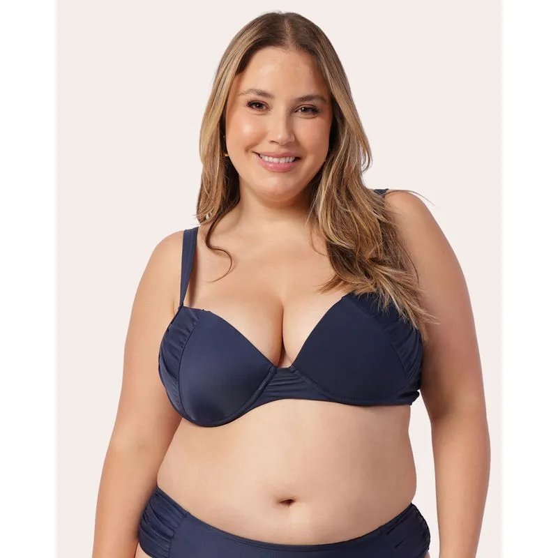 Biquíni Plus Size Top Avulso com Bojo Recorte Franzido Marinho 46