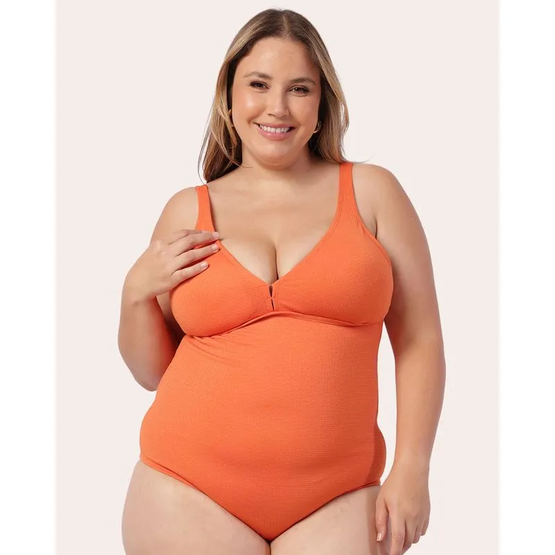 Maiô Plus Size Texturizado com Bojo Removível Laranja 50