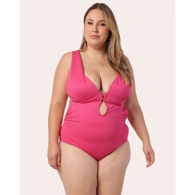 Maiô Plus Size Texturizado com Bojo Aviamento Rosa 46
