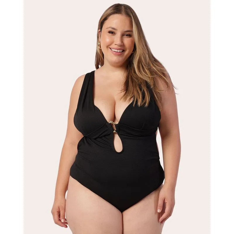 Maiô Plus Size Texturizado com Bojo Aviamento Preto 44