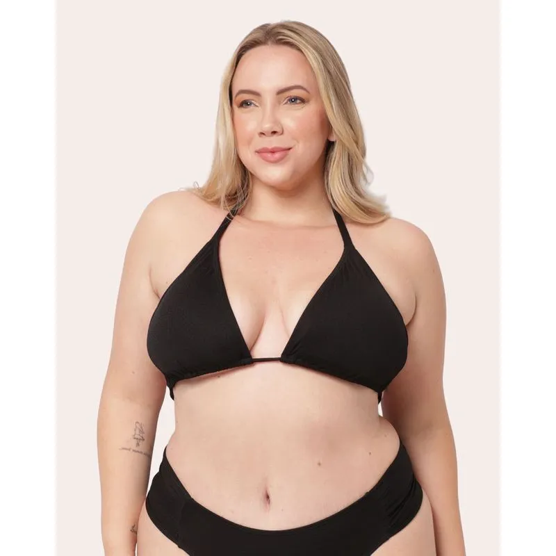 Biquini Plus Size Top Avulso Cortininha Bojo Removivel Texturizado Preto 50