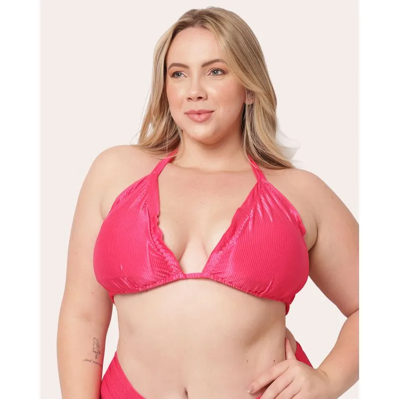 Biquini Plus Size Top Avulso Cortininha Bojo Removivel Texturizado Rosa 44