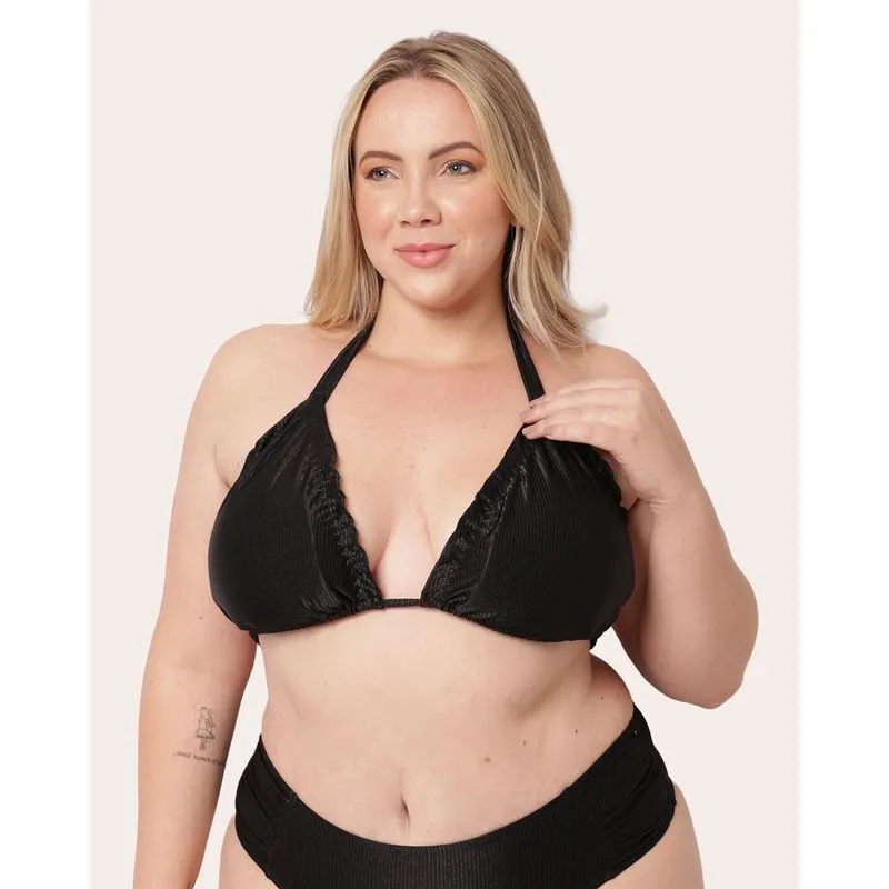 Biquini Plus Size Top Avulso Cortininha Bojo Removivel Texturizado Preto 46