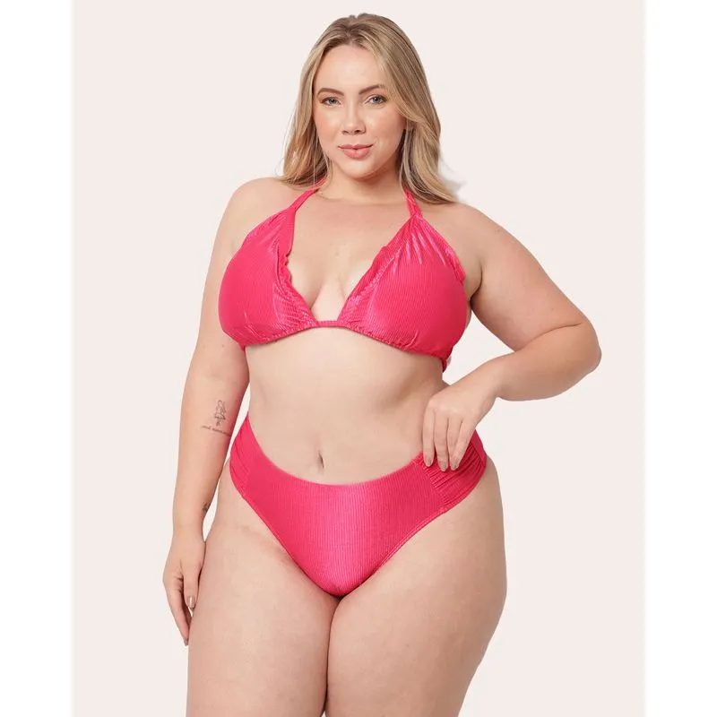 Biquini Plus Size Calcinha Bombom Texturizada Rosa 44