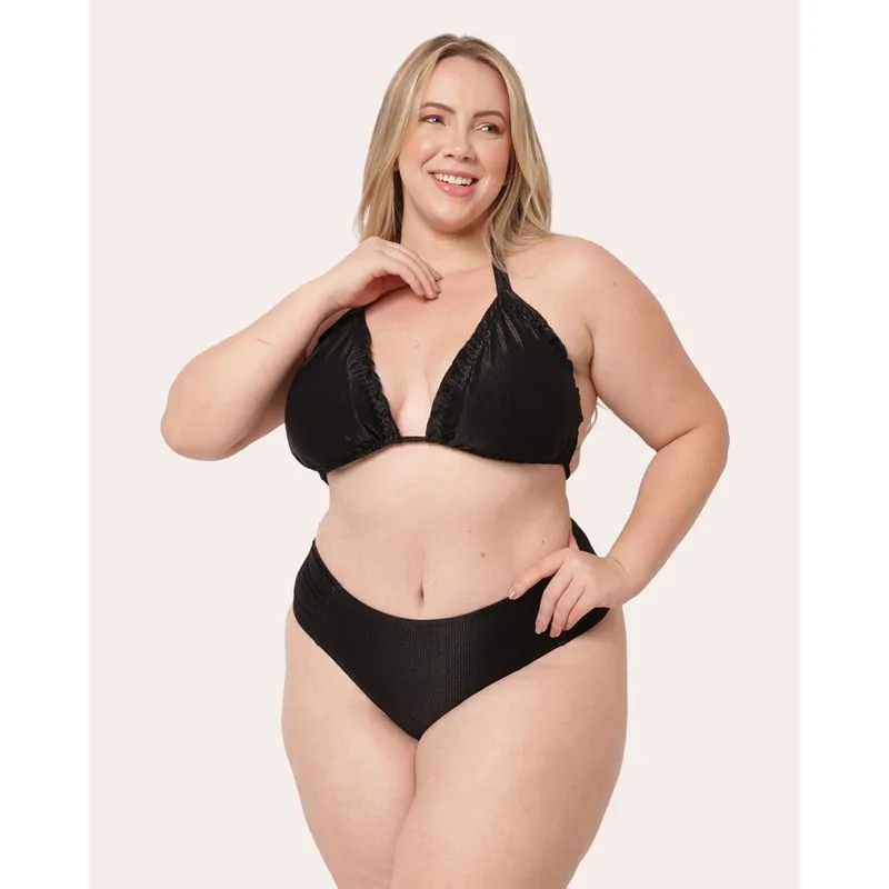 Biquini Plus Size Calcinha Bombom Texturizada Preta 46