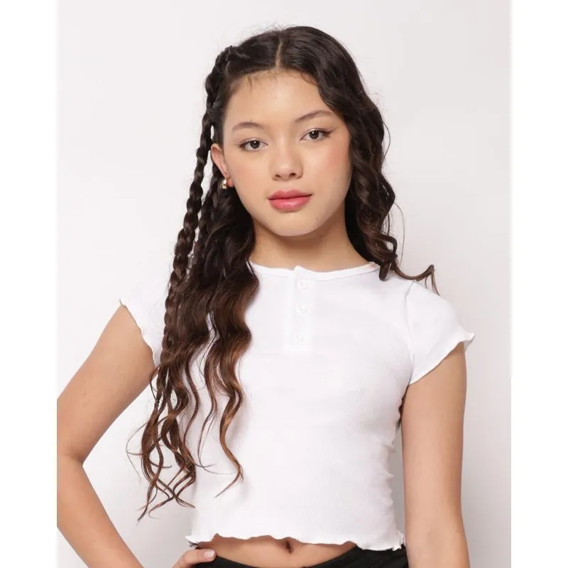 Blusa Juvenil Cropped Canelada com Botões Branca 14