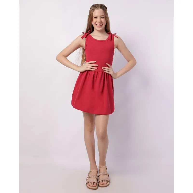 Vestido Juvenil Curto Balonê com Lacinhos Vermelho 12