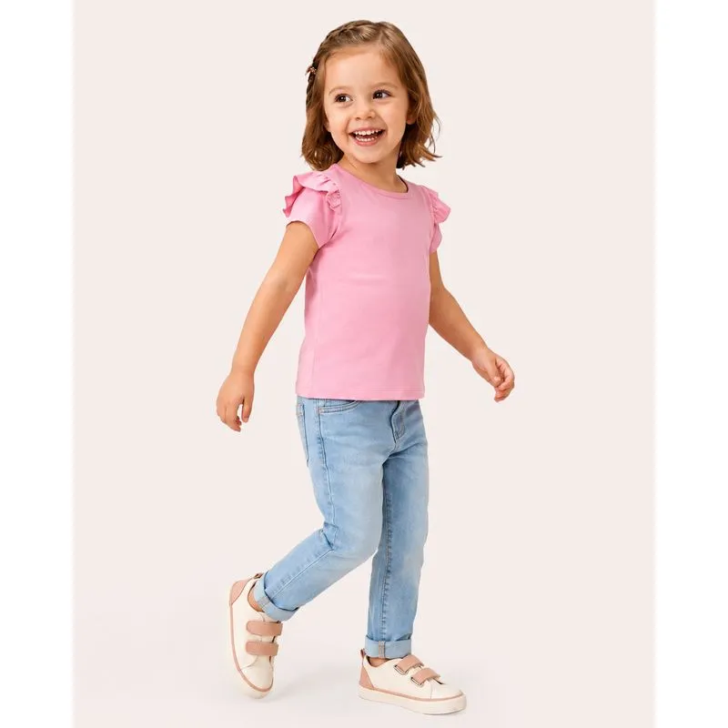 Blusa Bebê Texturizada com Babado Manga Curta Rosa 3