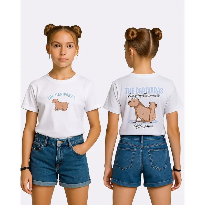 Camiseta Juvenil Oversized Algodão Estampa Capivara Branca 12