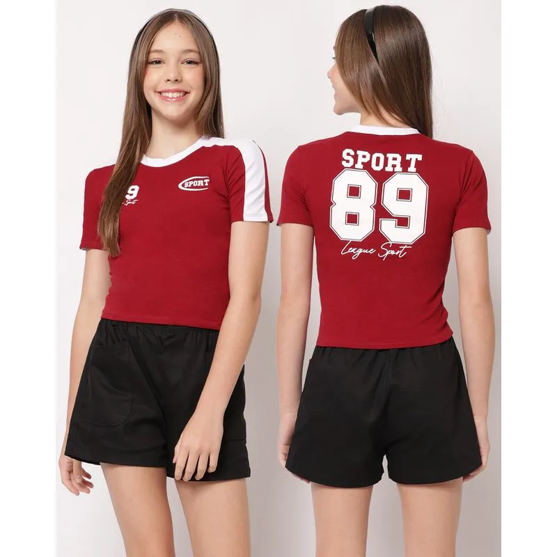 Camiseta Juvenil Algodão com Estampa Sport Vinho 10