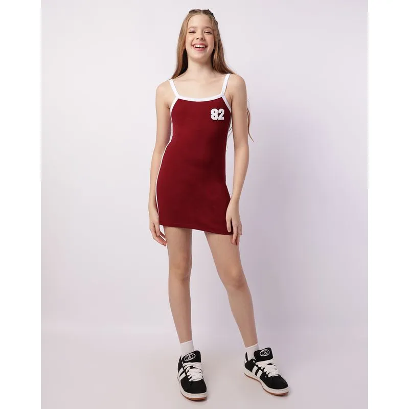 Vestido Juvenil Curto Algodão com Bordado Vinho 16