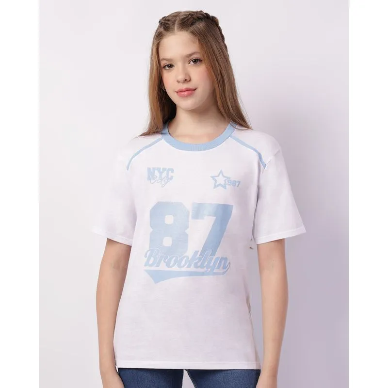 Camiseta Juvenil Algodão Oversized Brooklyn Branca 12