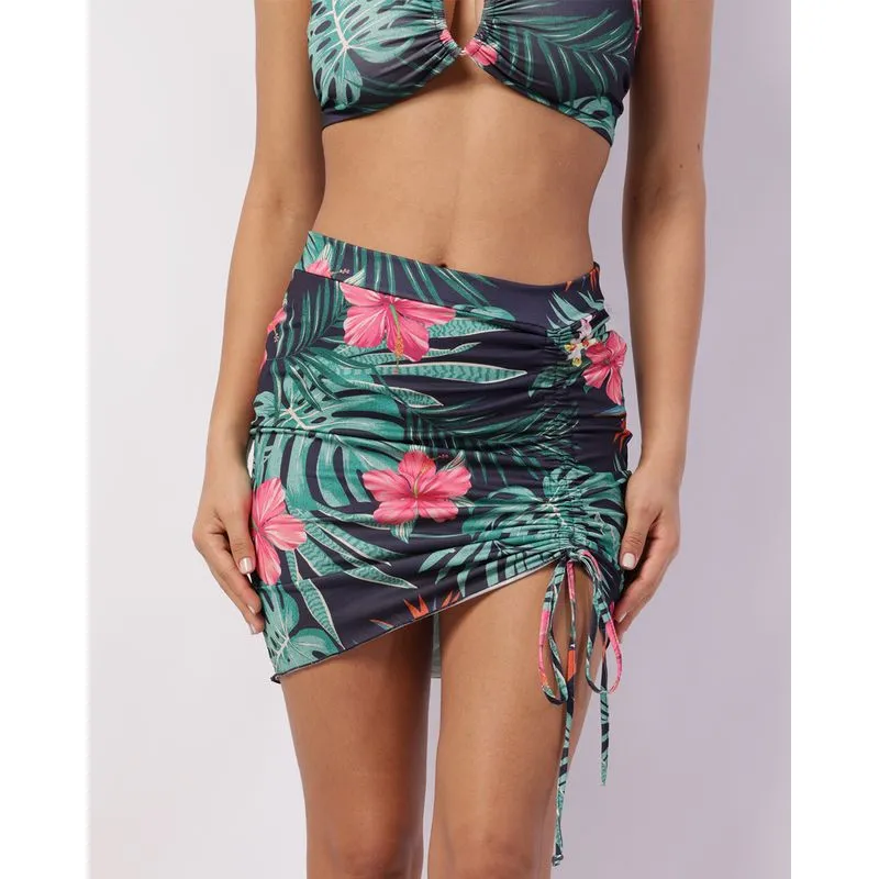 Saída de Praia Saia Feminina com Colissê Estampada Verde M