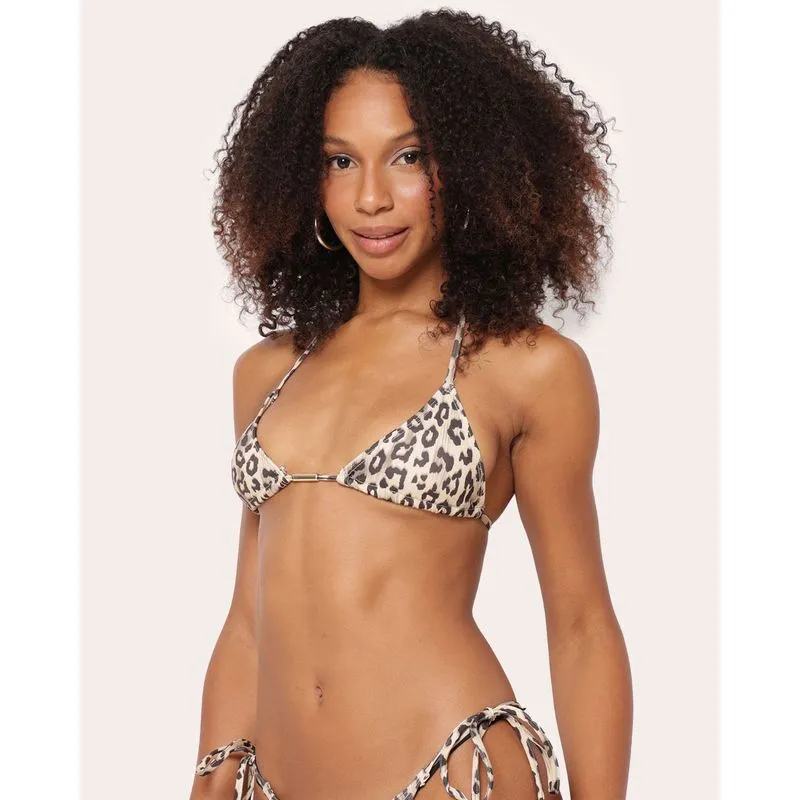 Biquíni Top Cortininha Sem Bojo Estampado Animal Print Bege M