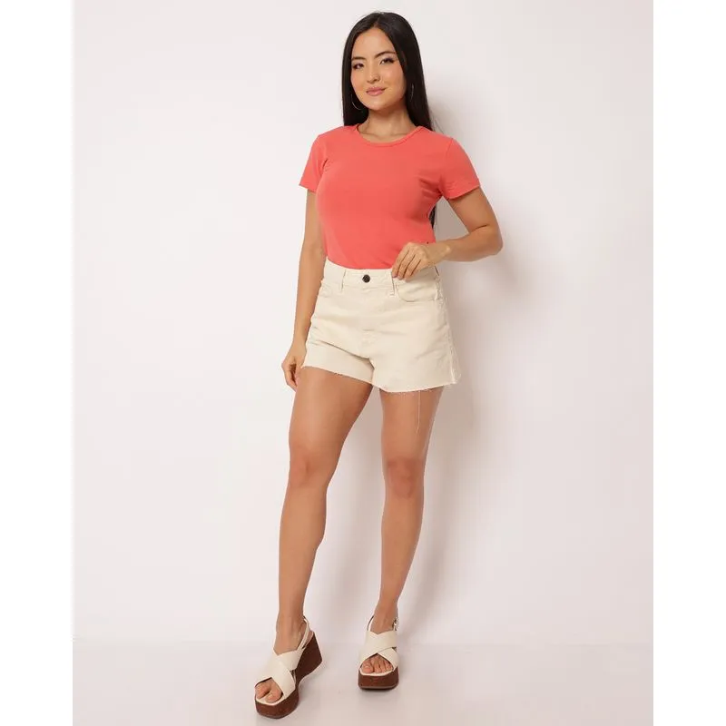 Short Sarja Feminino com Bolsos Aplicação Tachas Off White 42