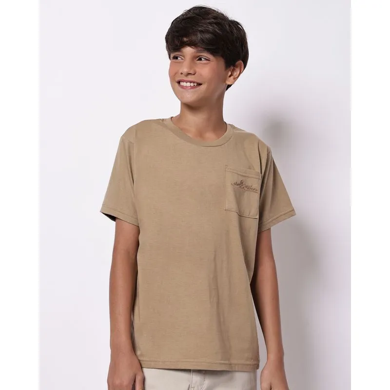 Camiseta Juvenil Algodão com Bordado Bege 16