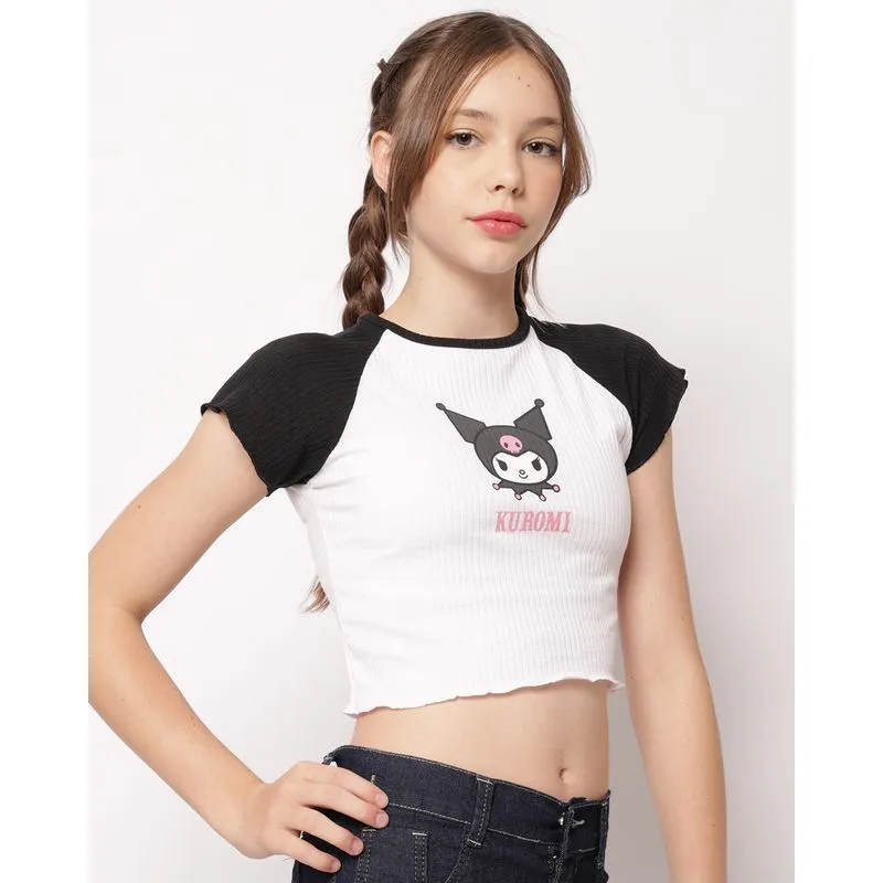 Camiseta Juvenil Cropped Kumoni Canelada Branca 16