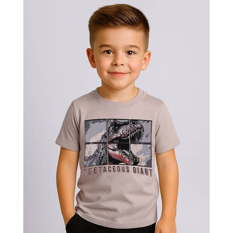 Camiseta Infantil Algodão Estampa Dinossauro Bege 8