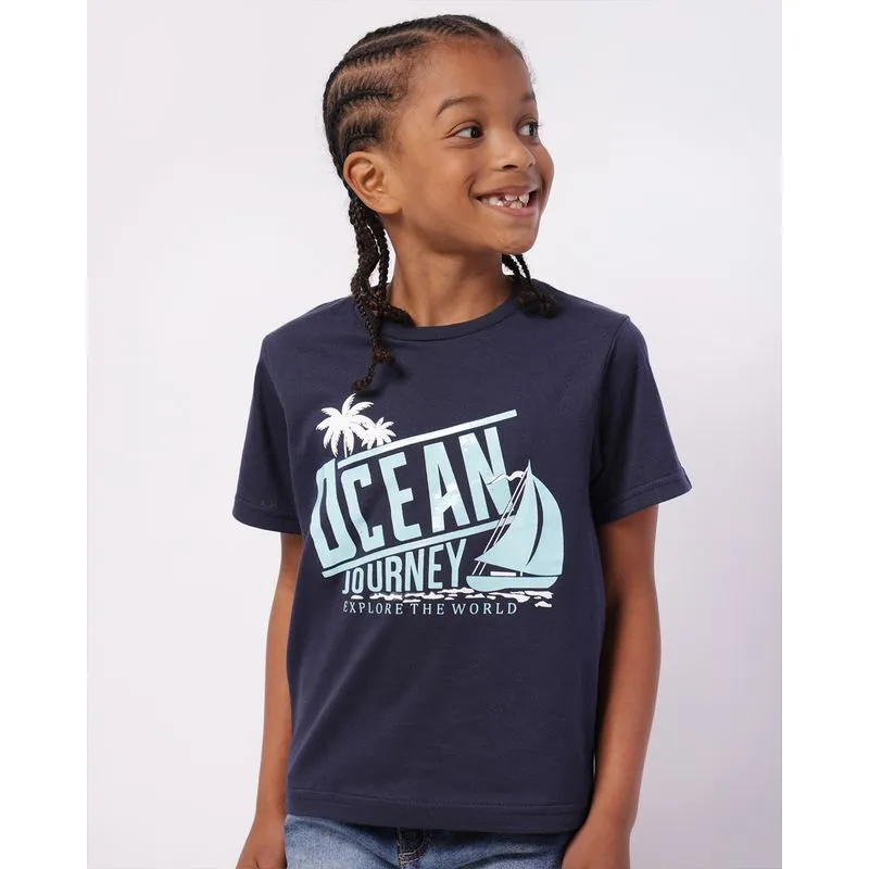 Camiseta Infantil Algodão com Estampa Tropical Manga Curta Marinho 8