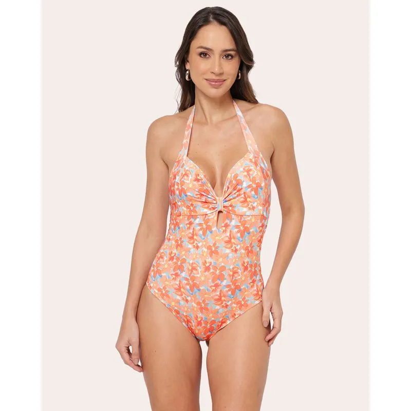 Maiô Feminino com Bojo Removível Vazado Estampado Laranja G