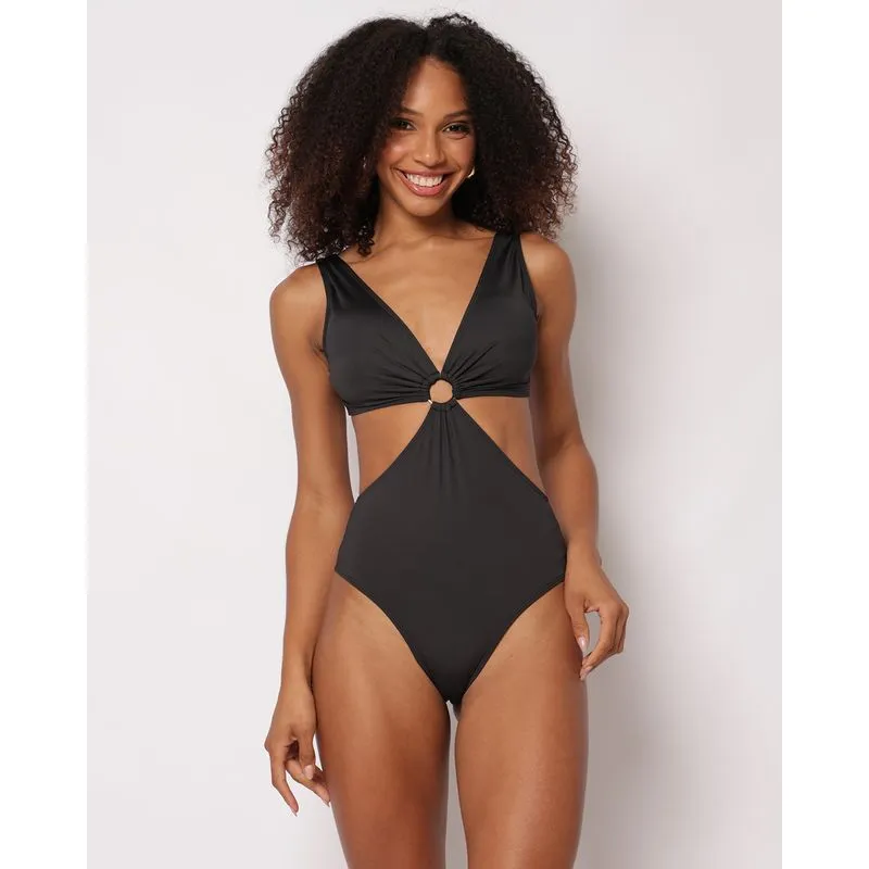Maiô Feminino Engana Mamãe Liso com Bojo Removível Preto G