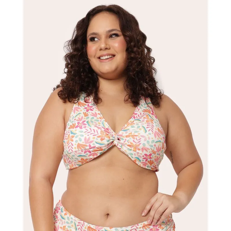 Biquini Plus Size Top Avulso Bojo Transpassado Floral Off White 52