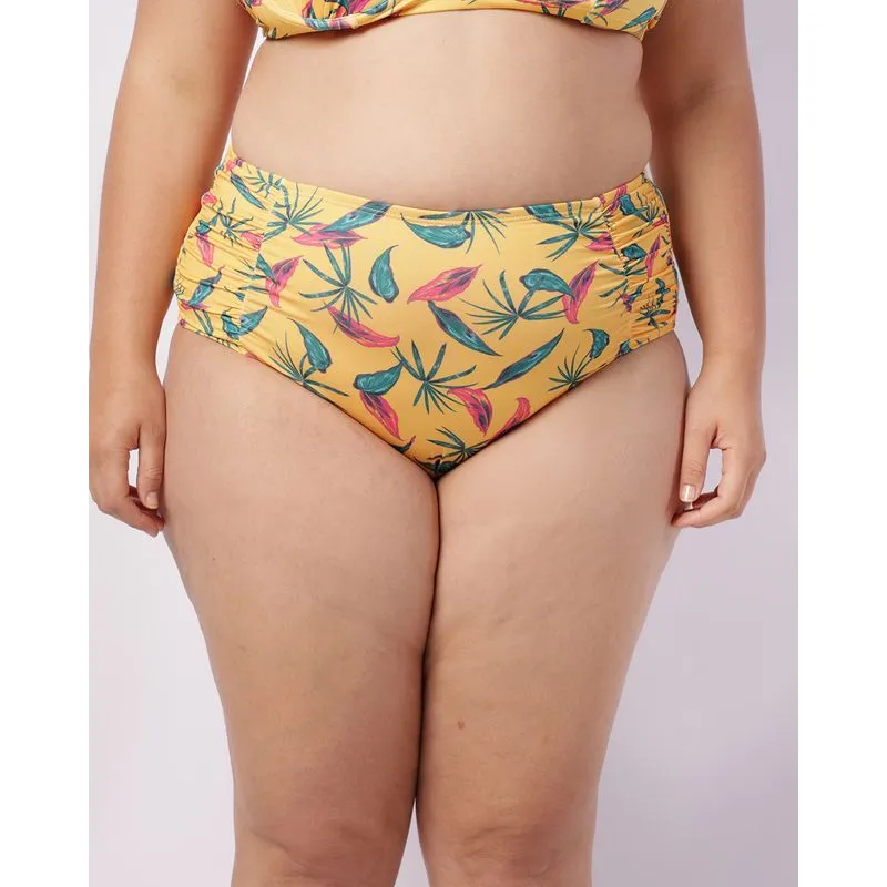 Biquíni Plus Size Calcinha Drapeado Floral Amarelo 48