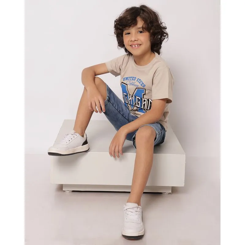 Camiseta Infantil Algodão Estampa Frontal Manga Curta Bege 4