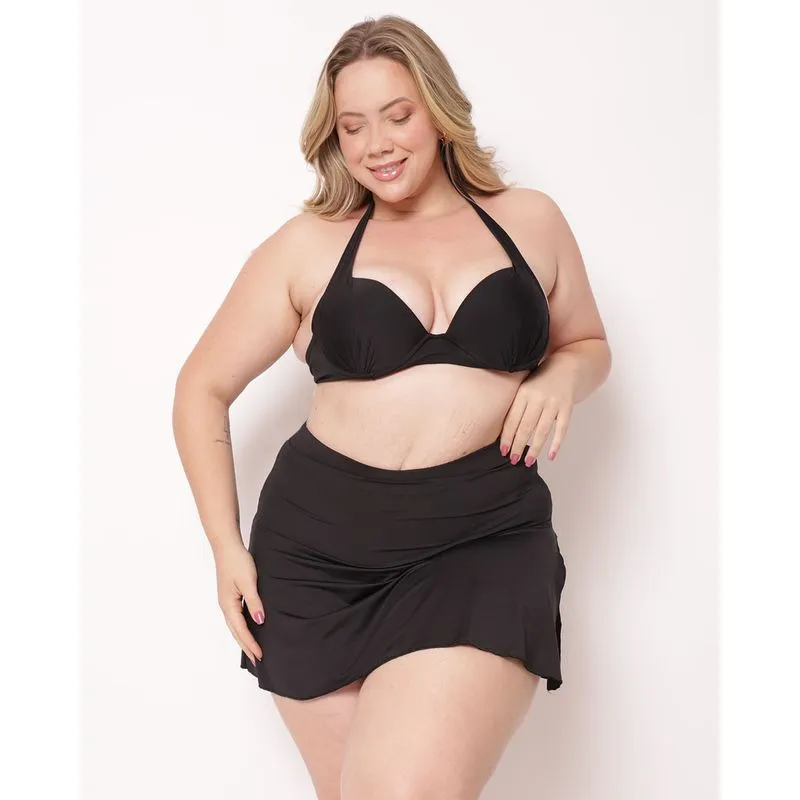 Saia Biquini Plus Size Calcinha com Sobreposição Preta 50