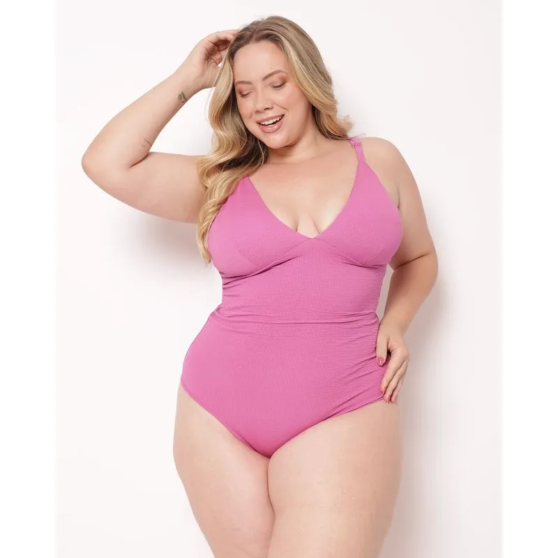 Maiô Plus Size Texturizado com Bojo Removível Rosa 50