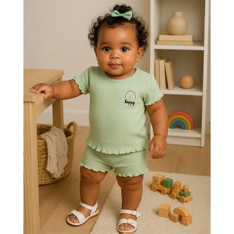 Conjunto Bebê Curto Canelado com Bordado Verde M