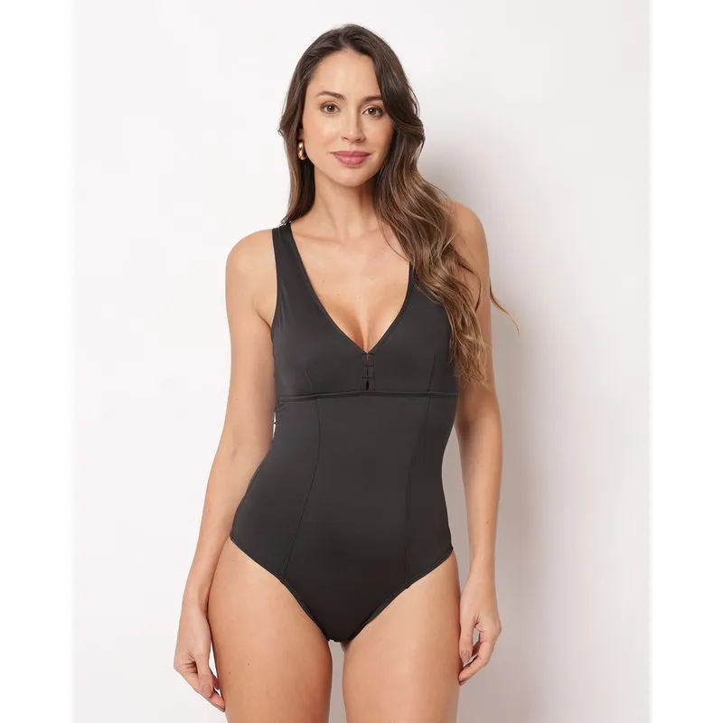 Maiô Feminino com Recortes Decote Profundo Preto GG