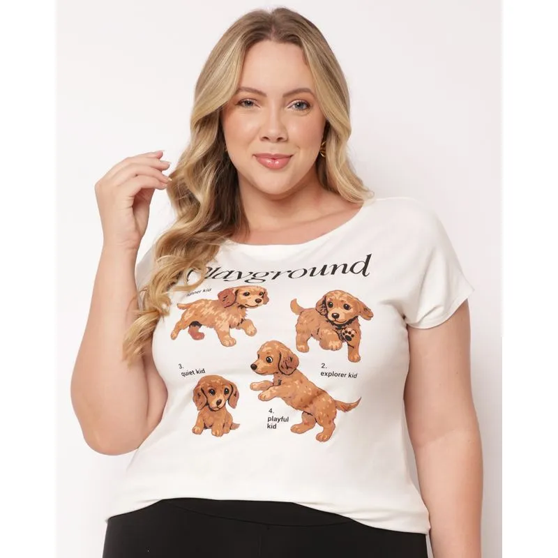 Blusa Plus Size Feminina Estampa Off White G2