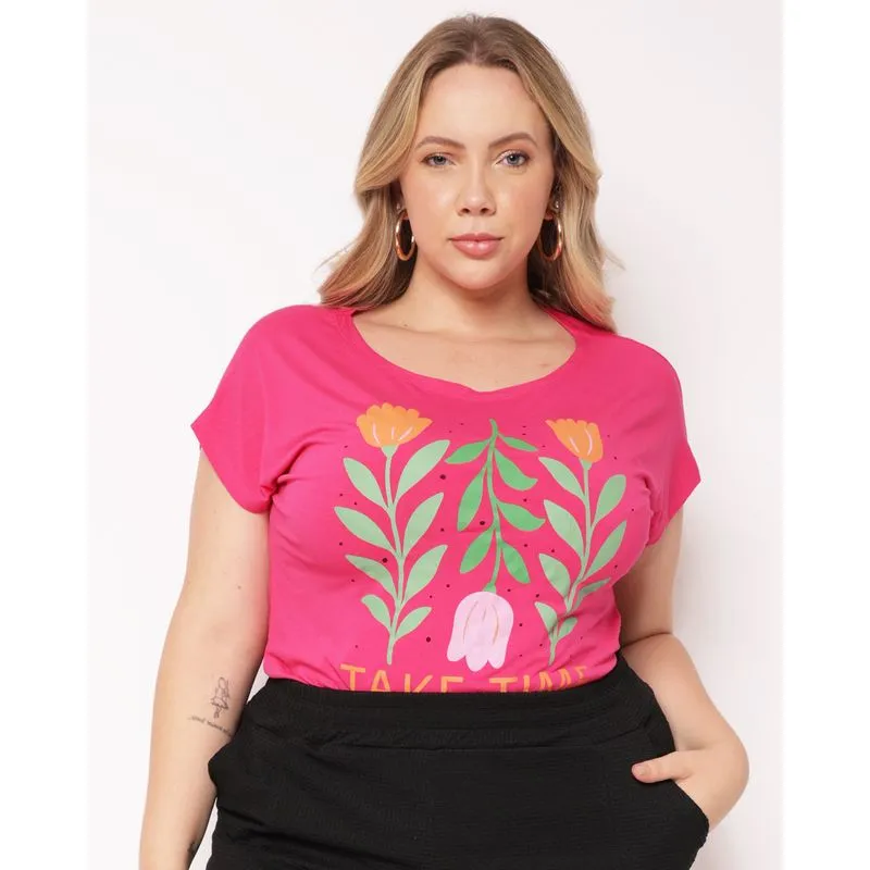 Blusa Plus Size Feminina Estampa Floral Rosa G2