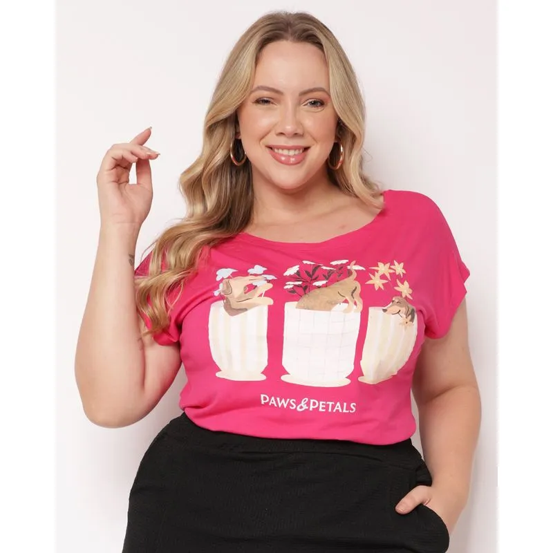 Blusa Plus Size Feminina com Estampa Cachorrinhos Rosa G1