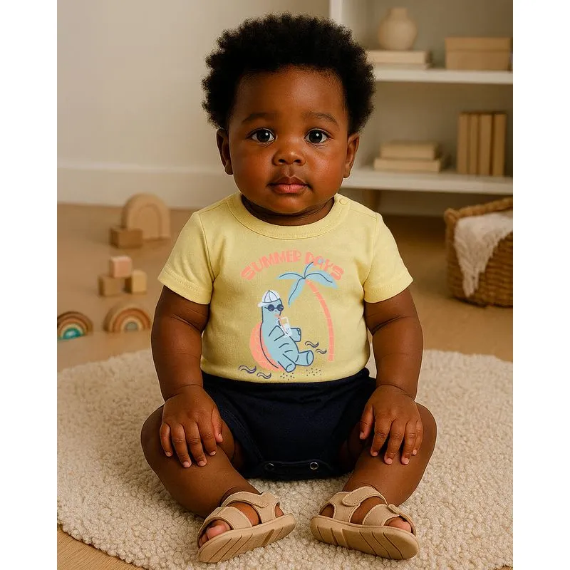 Body Bebê Algodão com Estampa Summer Amarelo P