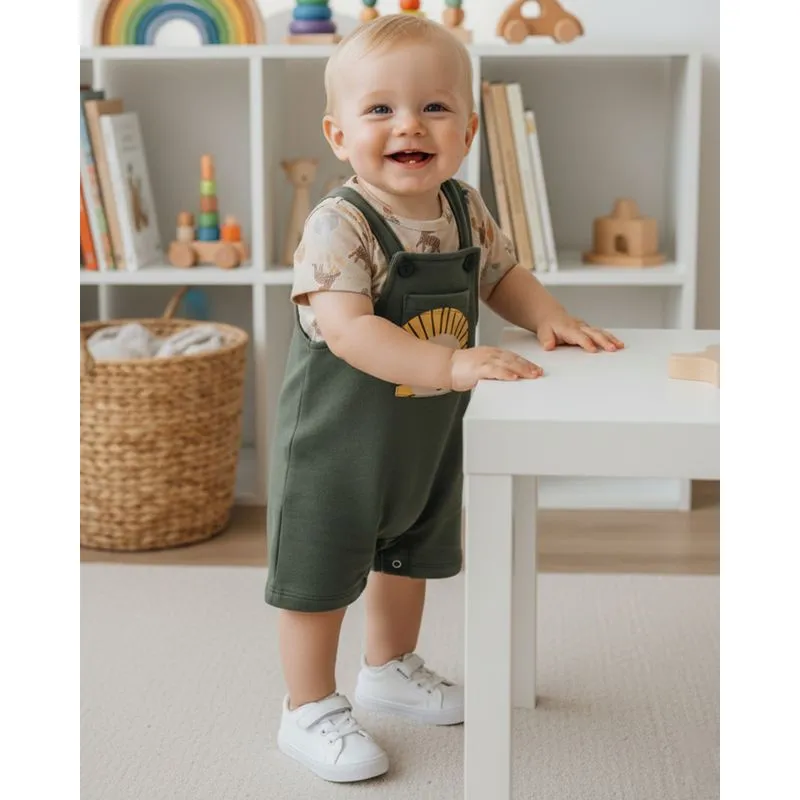 Conjunto Jardineira Bebê Moletinho com Estampa Leãozinho Verde M