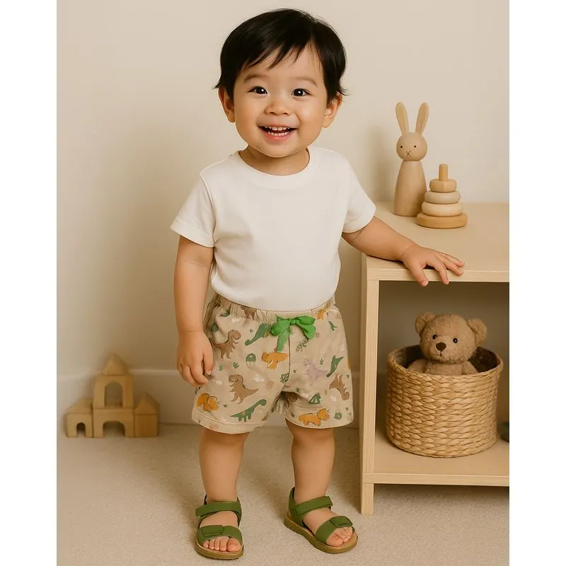 Bermuda Bebê Moletinho Estampada Dinossauros Bege P