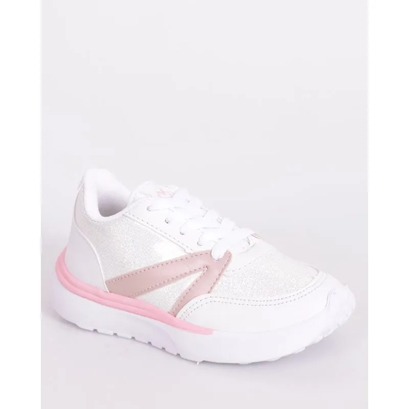 Tênis Infantil Via Vip com Recortes Glitter Branco 33
