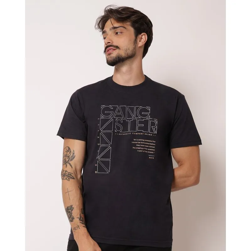 Camiseta Masculina Algodão Gangster com Estampa Marinho P