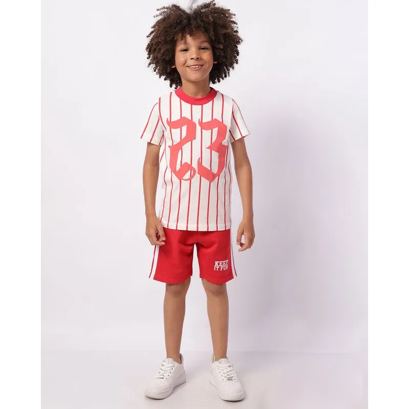 Bermuda Infantil Moletinho com Listras Vermelha 4