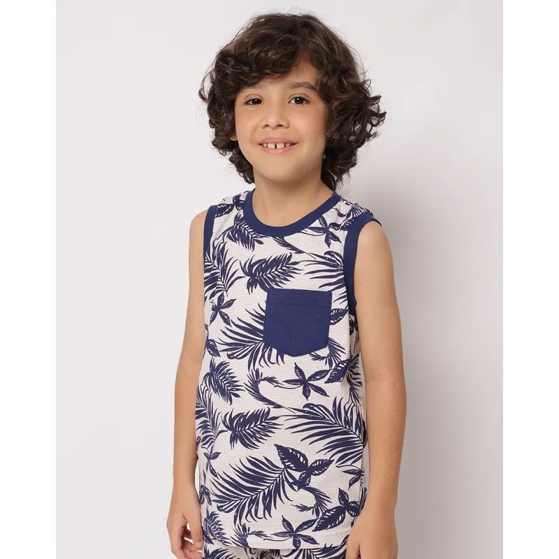 Regata Infantil Algodão com Bolso Estampada Off White 8