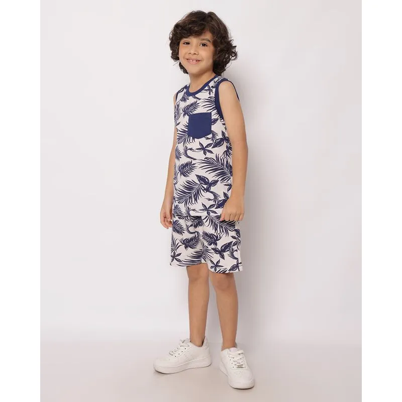 Bermuda Infantil Reta Moletinho Estampa Tropical Off White 8