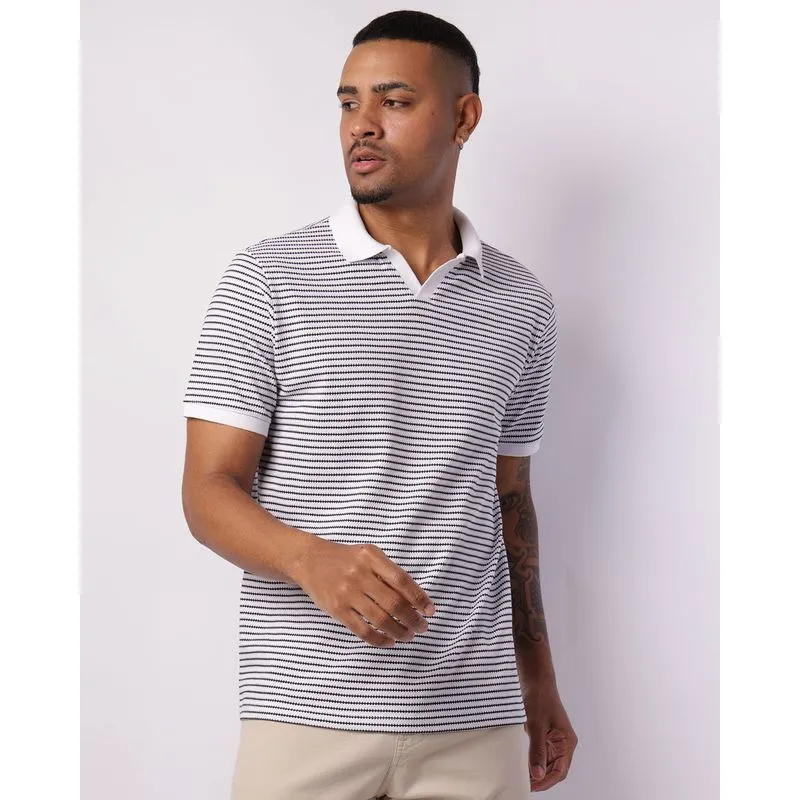 Camisa Polo Masculina Listrada Texturizada Branca M