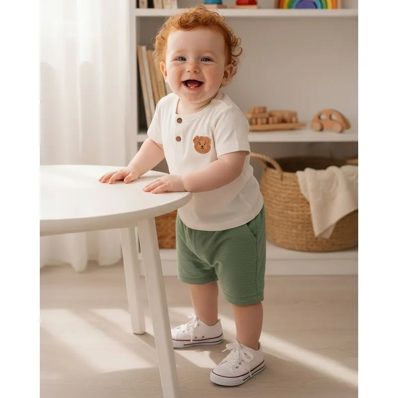 Camiseta Bebê Algodão Aplicação Leão Manga Curta Off White G