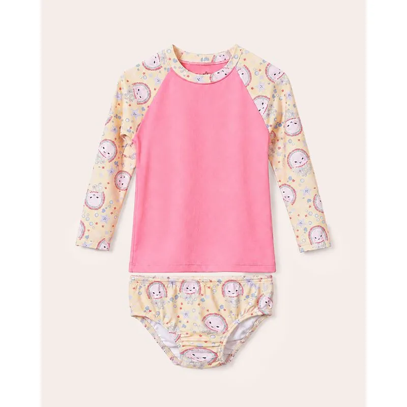 Conjunto Praia Infantil Manga Longa + Calcinha Biquini Proteção UV50+ Rosa 3