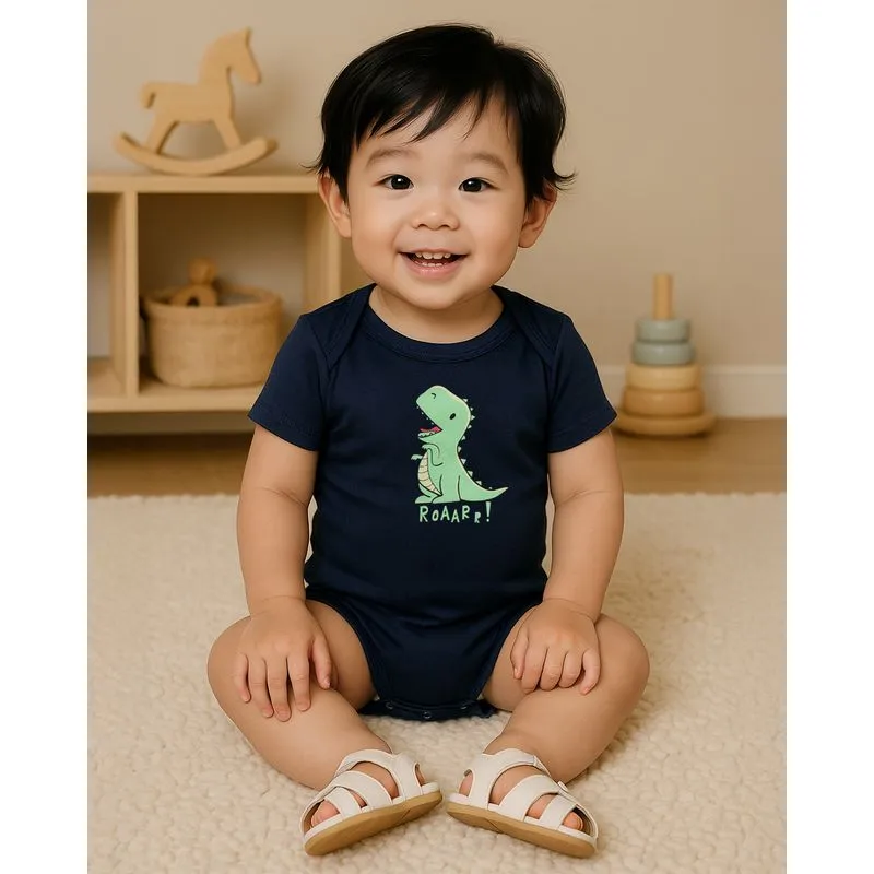Body Bebê Manga Curta Estampa Dinossauro Marinho M