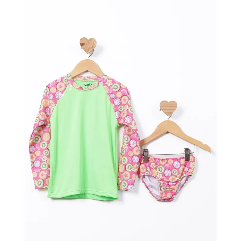 Conjunto Praia Infantil Manga Longa + Calcinha Biquini Proteção UV50+ Verde 8