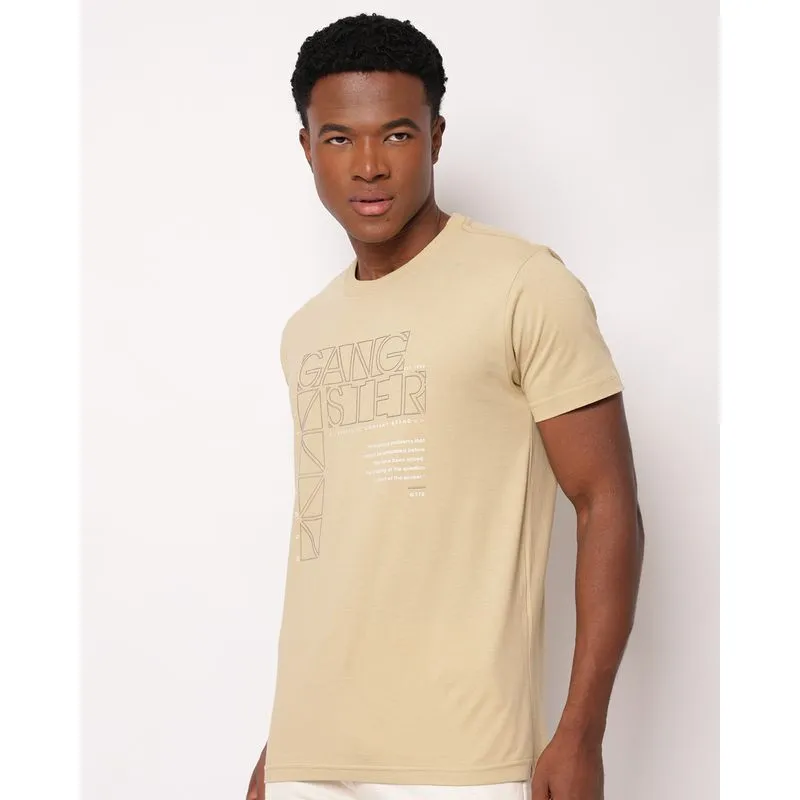Camiseta Masculina Gangster Algodão com Estampa Bege M