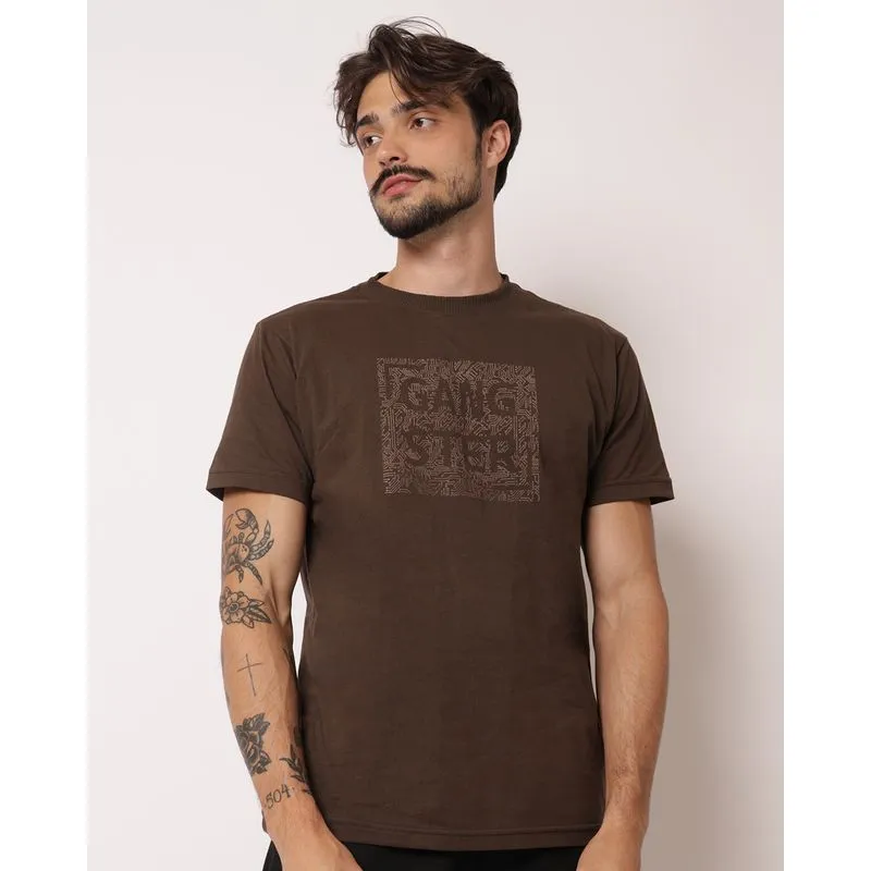 Camiseta Masculina Gangster Algodão com Estampa Marrom G